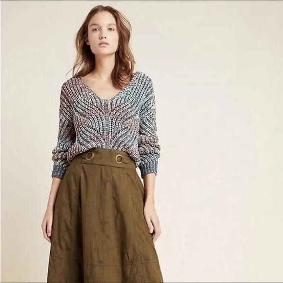 Anthropologie Multicolor Chroma Chunky Knit V-Neck Sweater 1X - Picture 3 of 16